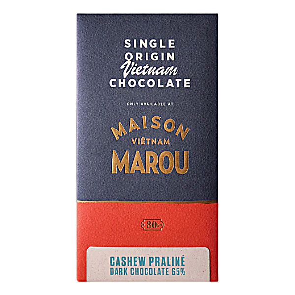 Tablette de chocolat noir 65% praliné noix de cajou - 80g