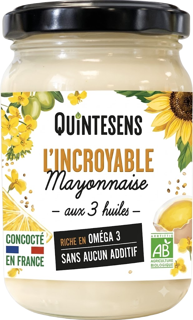 Quintesens - Mayonnaise aux 3 huiles sans additifs bio - 180g - 3700663000733