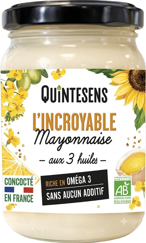 Quintesens - Mayonnaise aux 3 huiles sans additifs bio - 180g - 3700663000733