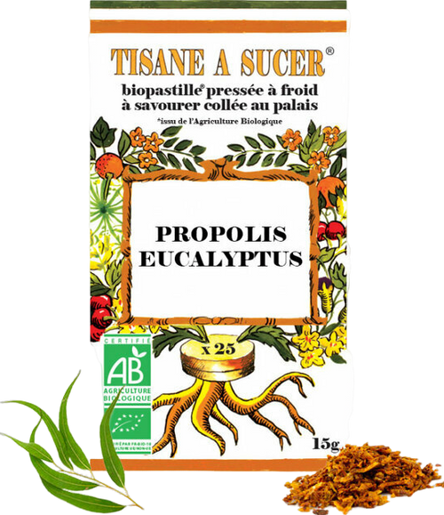 Tisane à sucer - Propolis Eucalyptus bio - 25 pastilles
