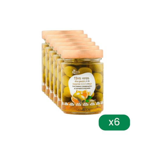 Rizes Greece - Lot de 6 Olives vertes dénoyautées à la tangerine et à l'orange - 6x340g