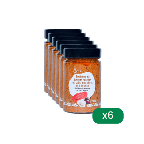 Rizes Greece - Lot de 6 pots de tartinade de tomates séchées au soleil au soleil olives et feta - 6x200g