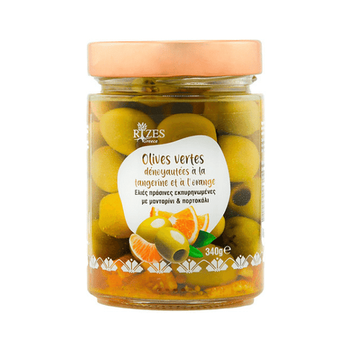 Rizes Greece - Olives vertes dénoyautées à la tangerine et à l'orange - 340g