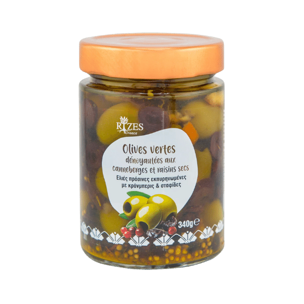 Rizes Greece - Olives vertes dénoyautées aux canneberges et raisins secs - 340g