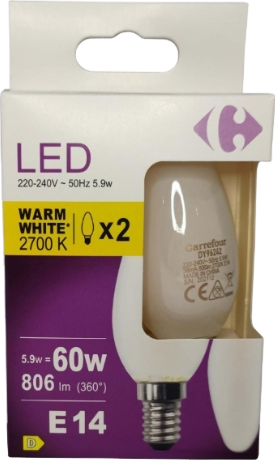 Ampoules LED E14 60W flamme opaque blanc chaud - lot de 2