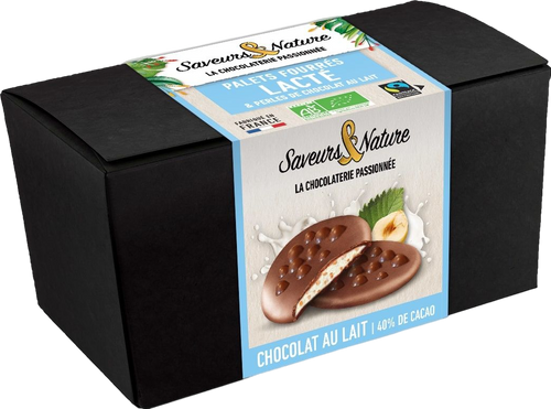 Palets de chocolat au lait coeur lacté et perles de chocolat - 125g