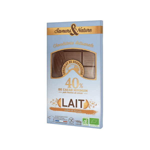 Saveurs et Nature - Chocolat au lait 40% cacao, éclats de biscuits - 100g