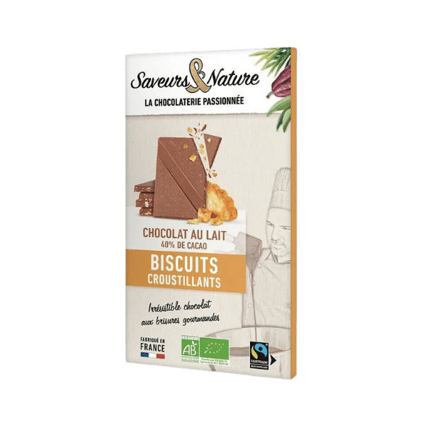 Saveurs et Nature - Tablette de chocolat au lait 40% et biscuits bio - 80g