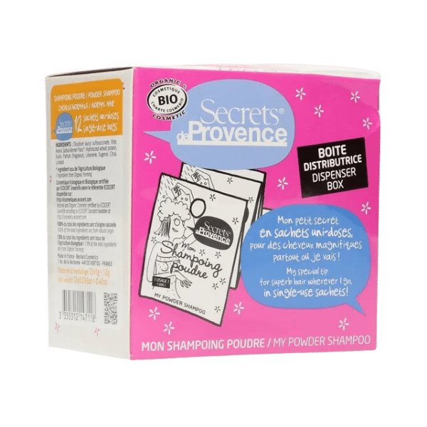 Secrets de Provence - Shampoing en poudre avec boîte distributrice bio - x12
