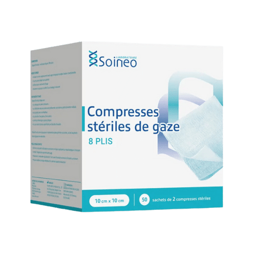 Soineo - Compresses stériles Gaze 8 plis 10 x 10 cm - x10 compresses