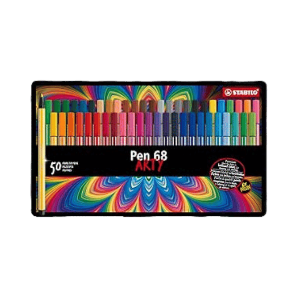 Stabilo - Boîte métal feutres de dessin pointe moyenne Pen 68 décor premium - x50