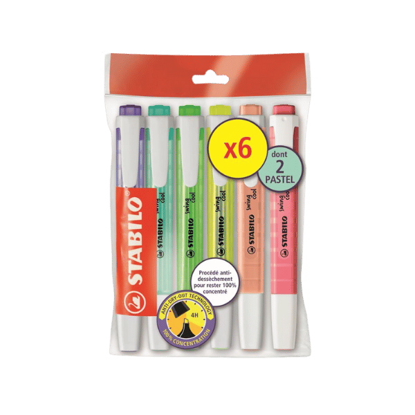 Stabilo - Ecopack 6 surligneurs swing cool - 4 fluo et 2 pastel (orange et rose)