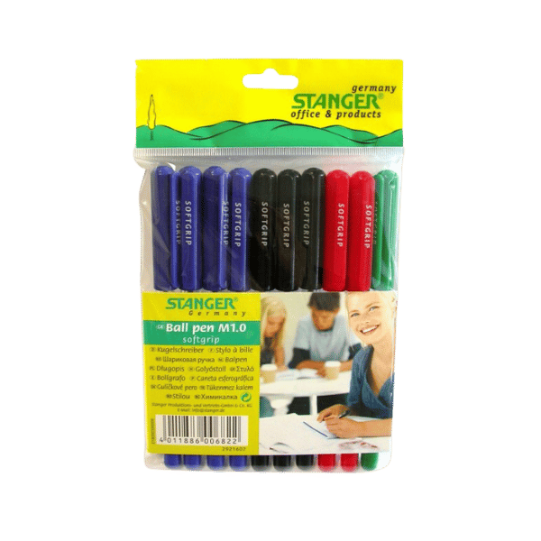 Stanger - 10 stylos à billes - 4B/3N/2R/1V