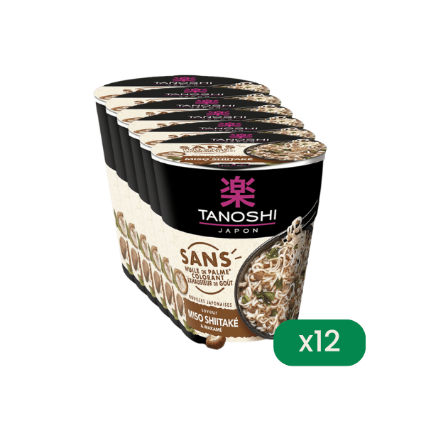 Tanoshi - Lot de 12 cup nouilles japonaises saveur miso shiitaké - 12x64g