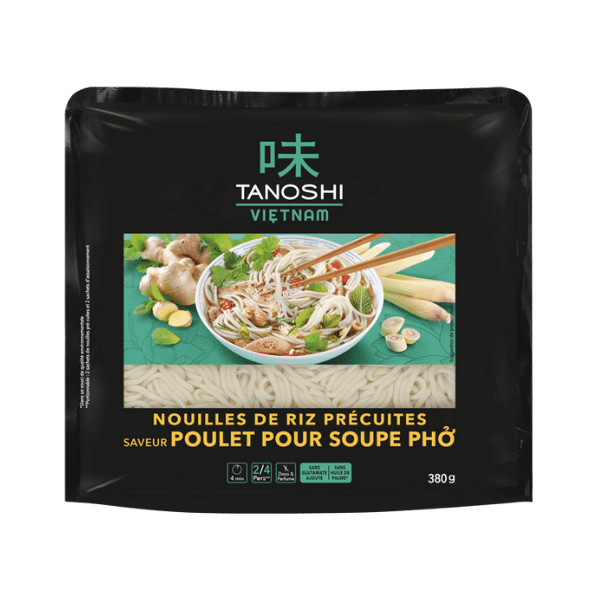Tanoshi - Nouilles de riz précuites pour soupe Pho saveur poulet - 380g