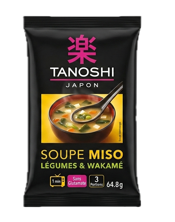 Tanoshi - Soupe Miso aux légumes et wakamé - 65g - 3229820181356