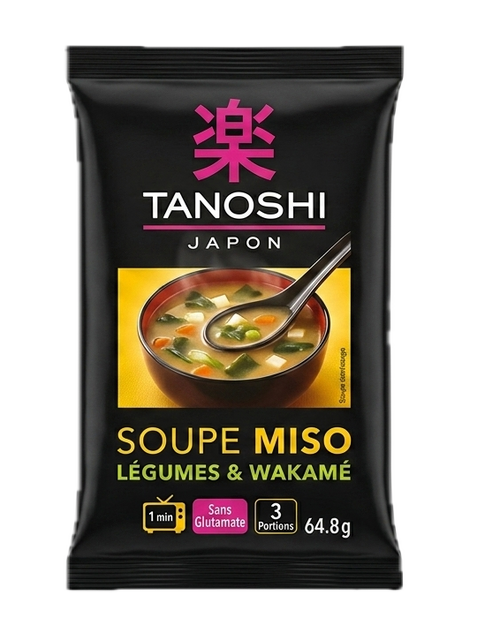 Tanoshi - Soupe Miso aux légumes et wakamé - 65g - 3229820181356