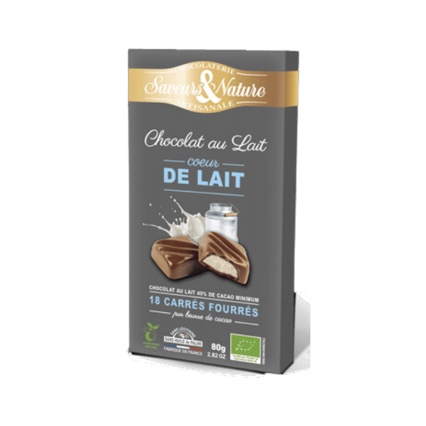 Chocolat au lait coeur de lait bio - 80g - Saveurs et Nature
