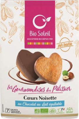 Biscuits cœurs noisette au chocolat lait bio - 180g