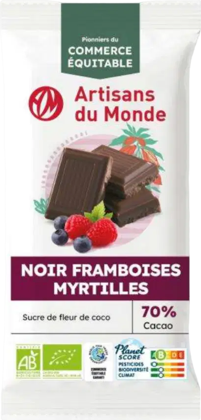 Chocolat noir framboise et myrtille bio - 100g