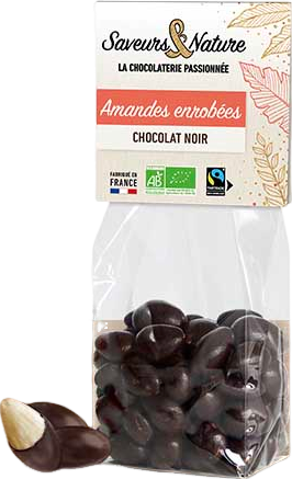 Sachet d'amandes entières enrobées de chocolat noir - 150g