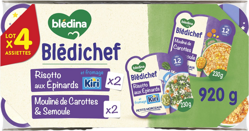 Plat bébé du soir dès 12 mois mouliné de carotte et risotto aux épinards - 920g