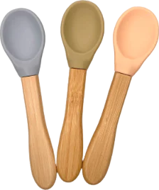 Lot de 3 cuillères pour bébé bambou et silicone pastel