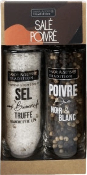 Duo sel à la truffe et poivre noir et blanc bio - 205g