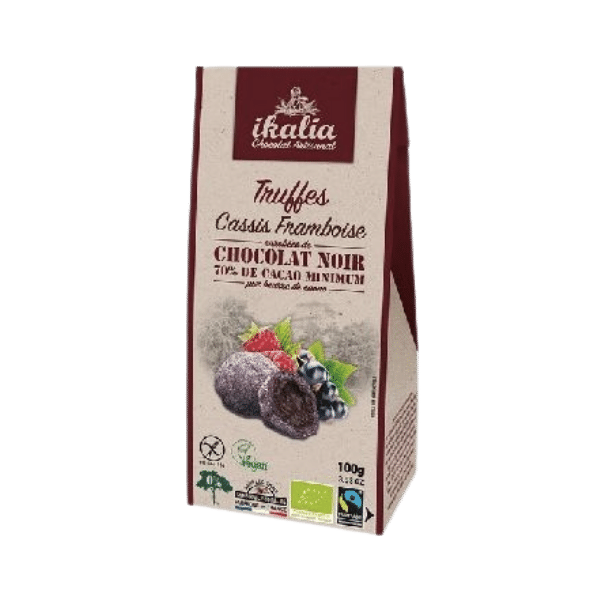 Truffes au chocolat, cassis et framboise bio - 100g - Ikalia
