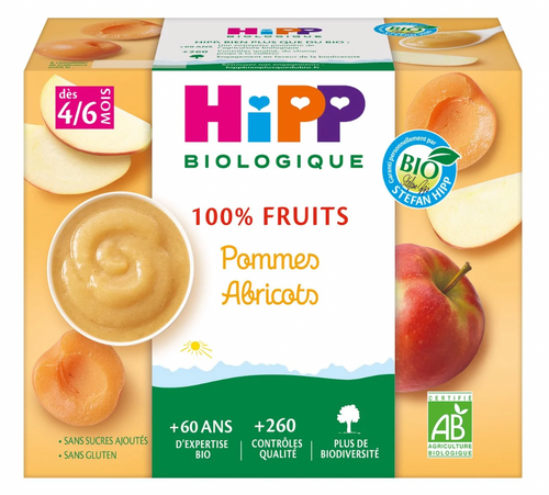100% fruits pommes abricots - 4x100gr - HIPP - Antigaspi 