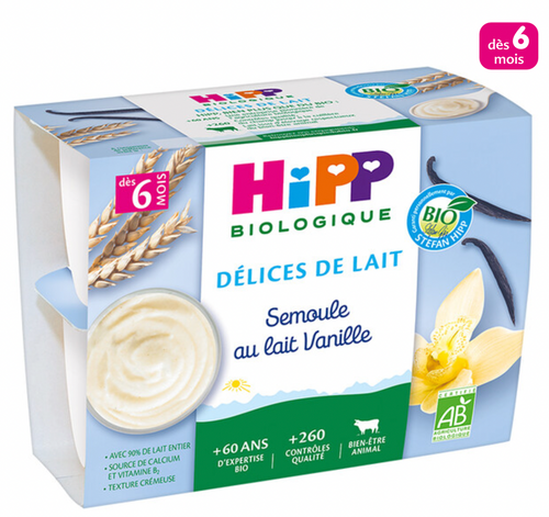 Coupelles de semoule au lait vanille bio dès 6 mois - 4x100g
