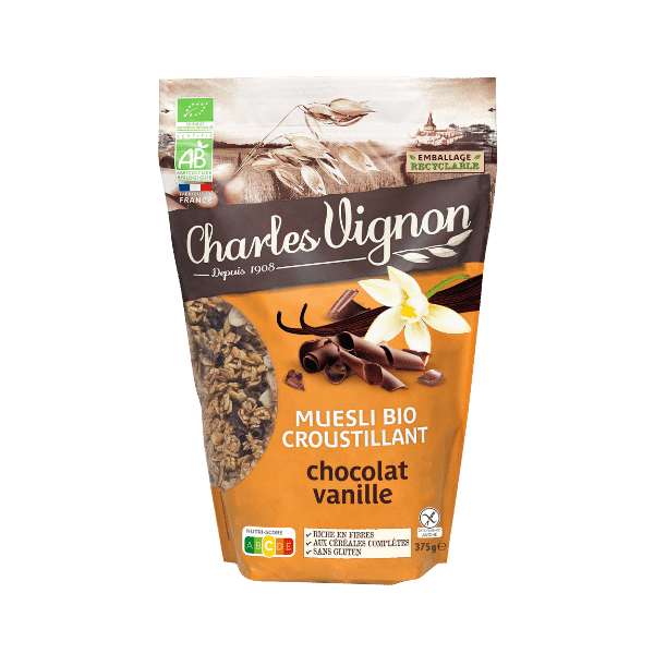 Muesli Croustillant Chocolat Vanille sans gluten bio - 375g - Charles Vignon